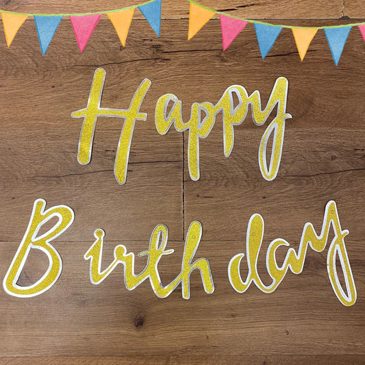 Happy Birthday Glitter Cursive Banner