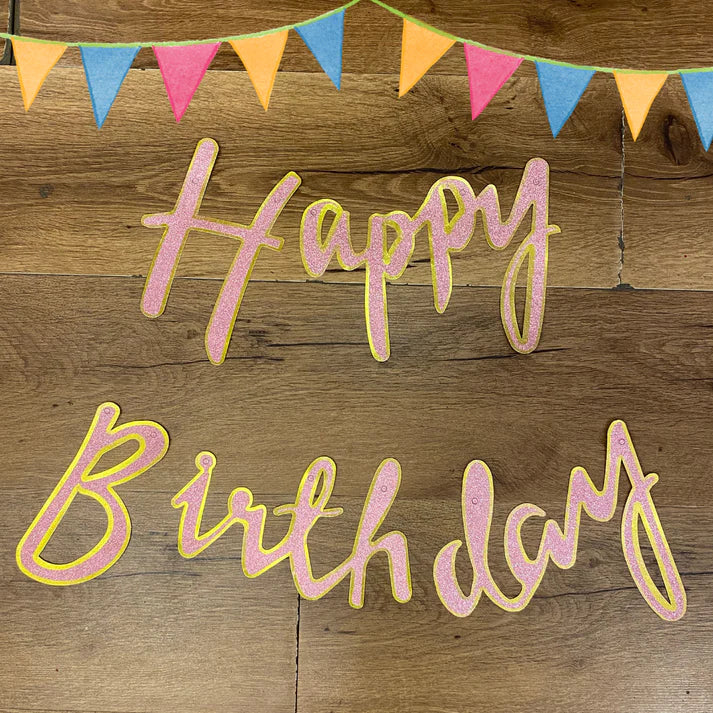 Happy Birthday Glitter Cursive Banner